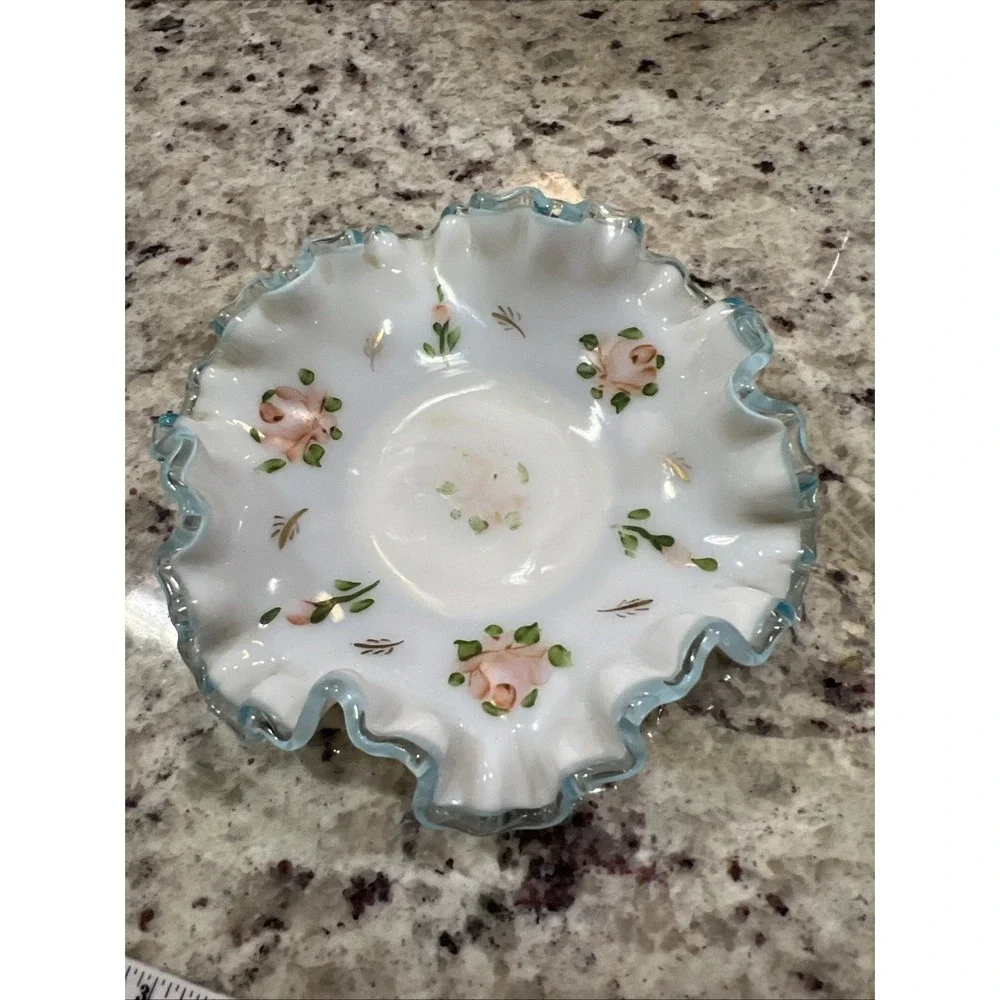 Fenton Aqua Crest 6 Inch Fluted Bowl Fruit Motif